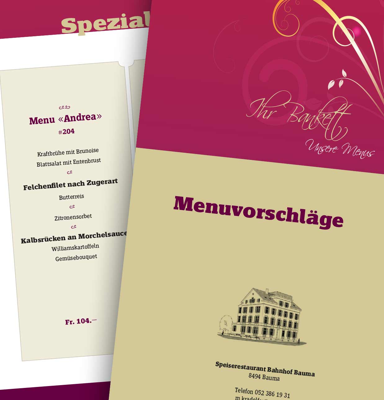 Menuvorschläge Bankett Feier Restaurant Bahnhof Bauma